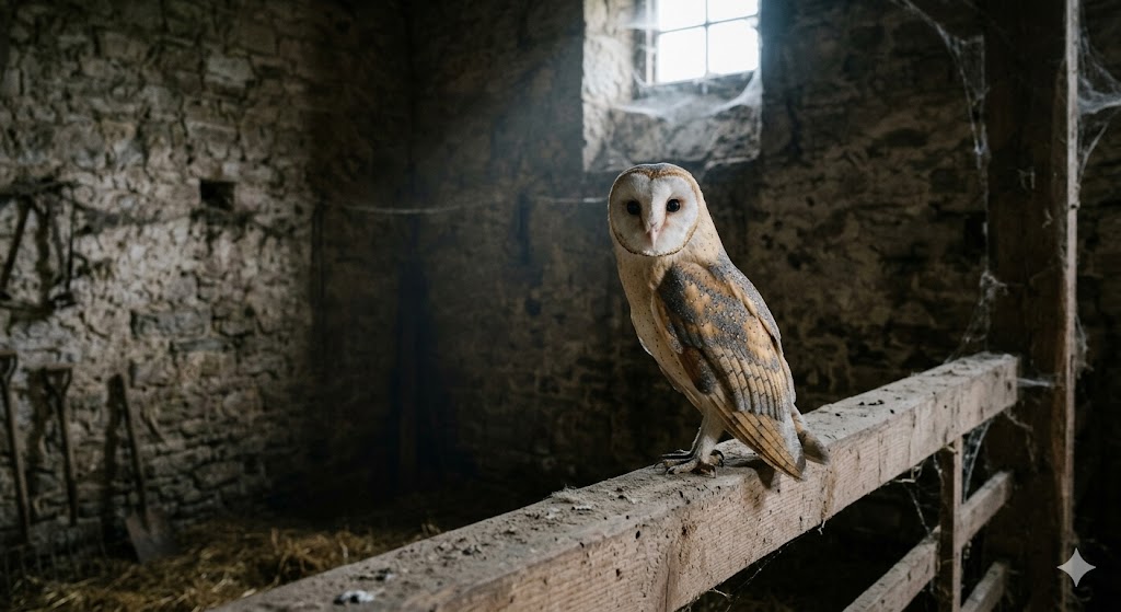 Close up portrait of a majestic owl perched on a branch.
